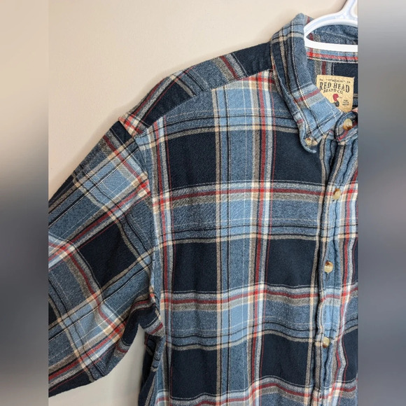 Vintage RedHead Shirt Men's XLT Long Sleeve Button Up Navy Blue Plaid Flannel - Picture 7 of 8